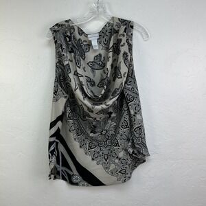 Soft Surroundings Blouse Womens 2X Black Gray Paisley Cowl Neck Sleeveless Top